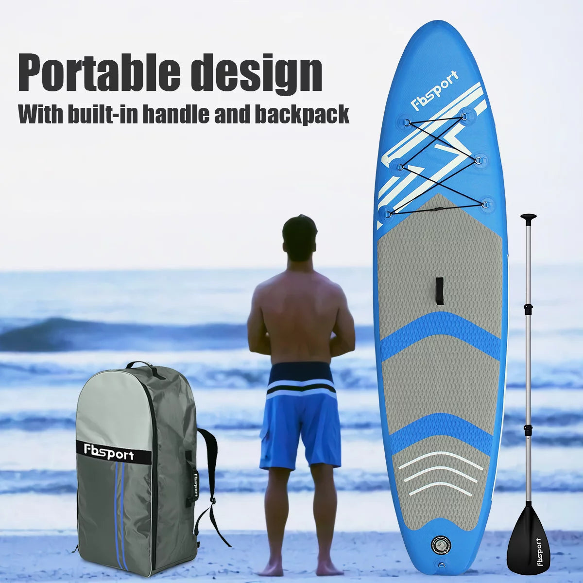 Up & Carry SUP Non-Slip Ft Bag, Boat Paddle Inflatable Control, 11 Surfboard Stand w/Complete Accessories Deck, Thickening Board FBSPORT Surf Standing