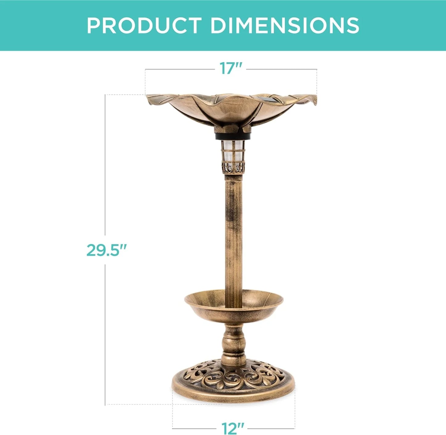 Scroll Lawn, Pedestal Integrated Decoration Bath Bronze Accents Outdoor - Fountain Lighted W/Planter, For Garden Panel, Solar