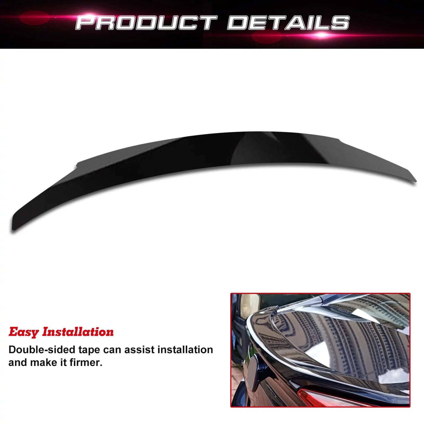 2016-2021 Lip Trunk 4DR Civic 10th Black Compatible Rear Style Tech Spoiler Xotic Honda Gen JDM with Wing Glossy