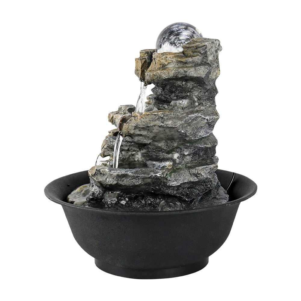 Lights Water Rock Falls 4-Tier Tabletop 8.3-inch and with Fountain Home Office Cascading Decor for LED High