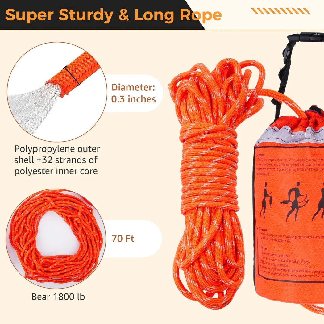 Device Safety and Feet Aid for Boat 70 Water Equipment Rope, Throw Bag Kayaking Rescue First and for Raft of Rafting, with