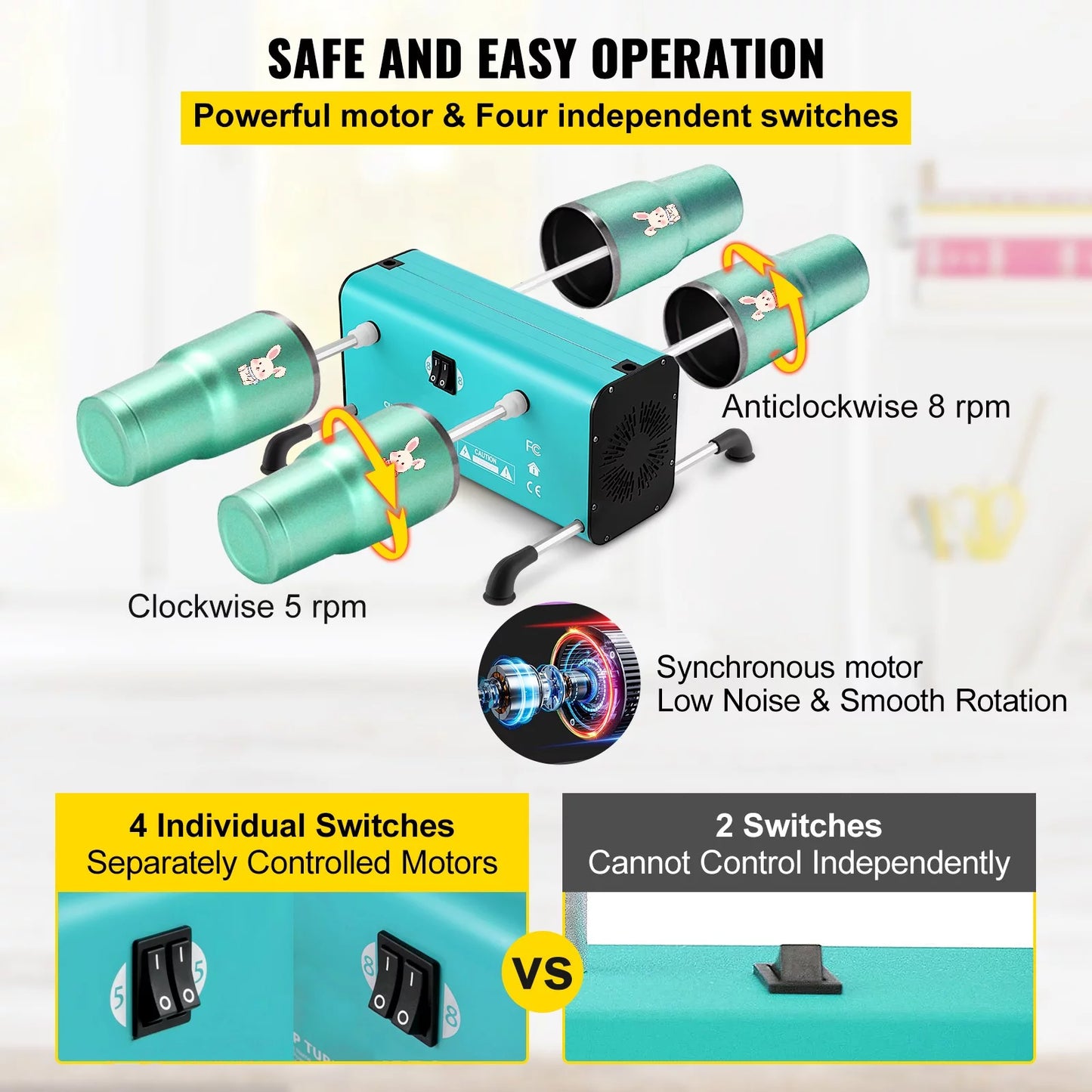 Tumbler, Turner 4 Kit 4 DIY Arms, Independent BENTISM Adjustable with Cup Removable Switches and Machine for Speeds Rotator Epoxy Mute Glitter 4 Motor, Spinner Multiple 2 for Crafts Tumbler Crafts