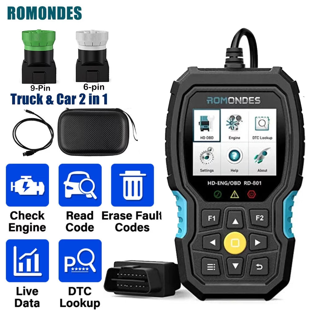 Reader Tools Diagnostic Scanner Duty Oil Romondes Scanner Truck Heavy Diesel OBD2 RD801 Truck Code Reset DPF