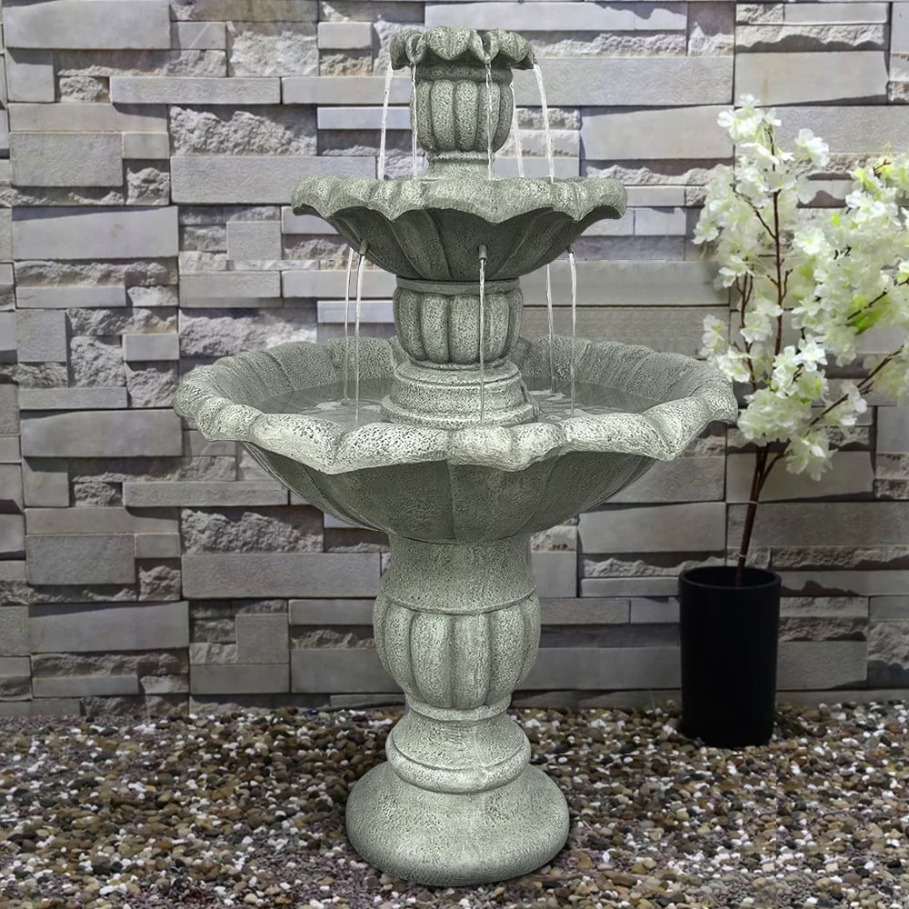 Concrete Outdoor 39In Mediterranean Fountain 3Tier Construction Water