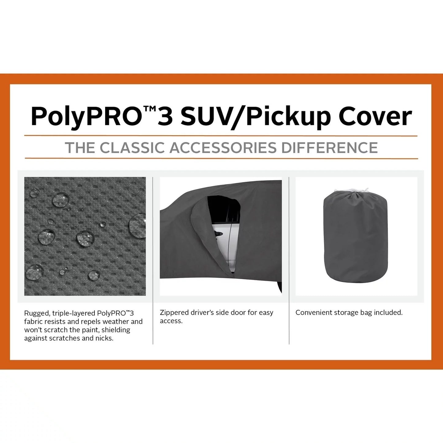 Compact Accessories to Truck 187"L, Heavy-Duty PolyPRO™ 3 - SUV or Cover Car Charcoal Classic Cover, Up OverDrive