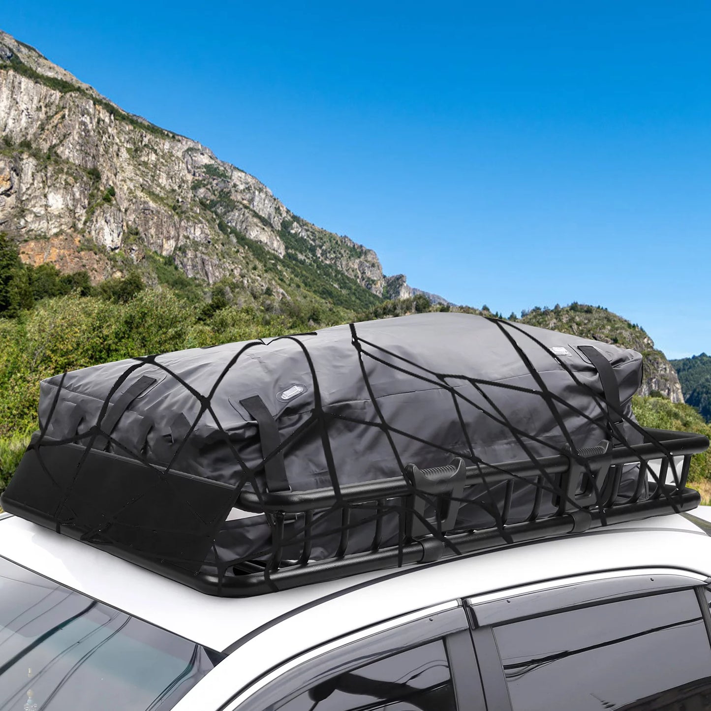 Roof iMounTEK Elastic with Rack 220lbs Capacity Heavy Universal Top Basket Luggage Black Car Hook Cargo Holder Duty Cargo Rack Carrier Strap Net 63x39x6.3in,