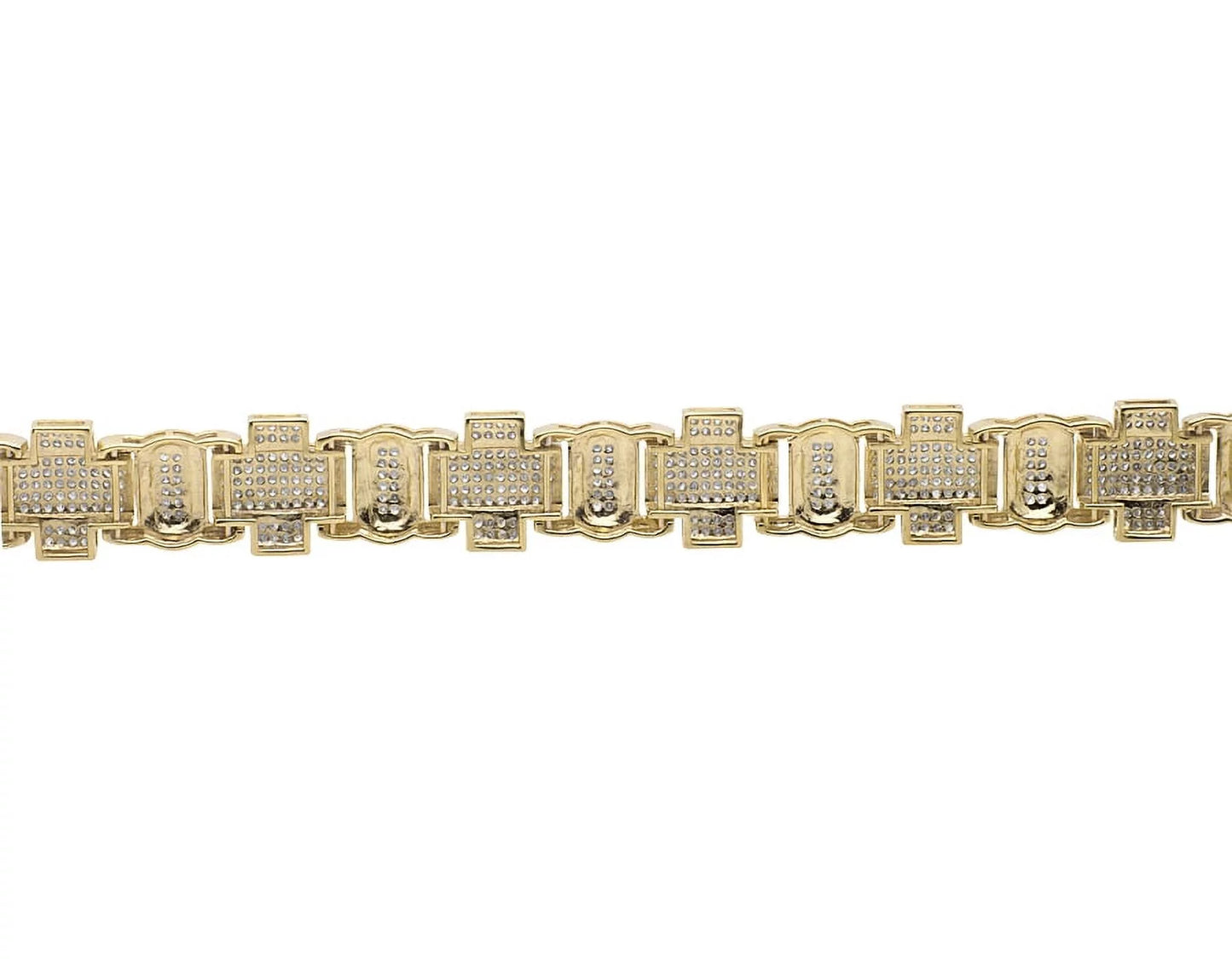 8" Diamond 4.5ct Gold 10K Link Genuine Men's Bracelet Cross Statement Yellow Pave