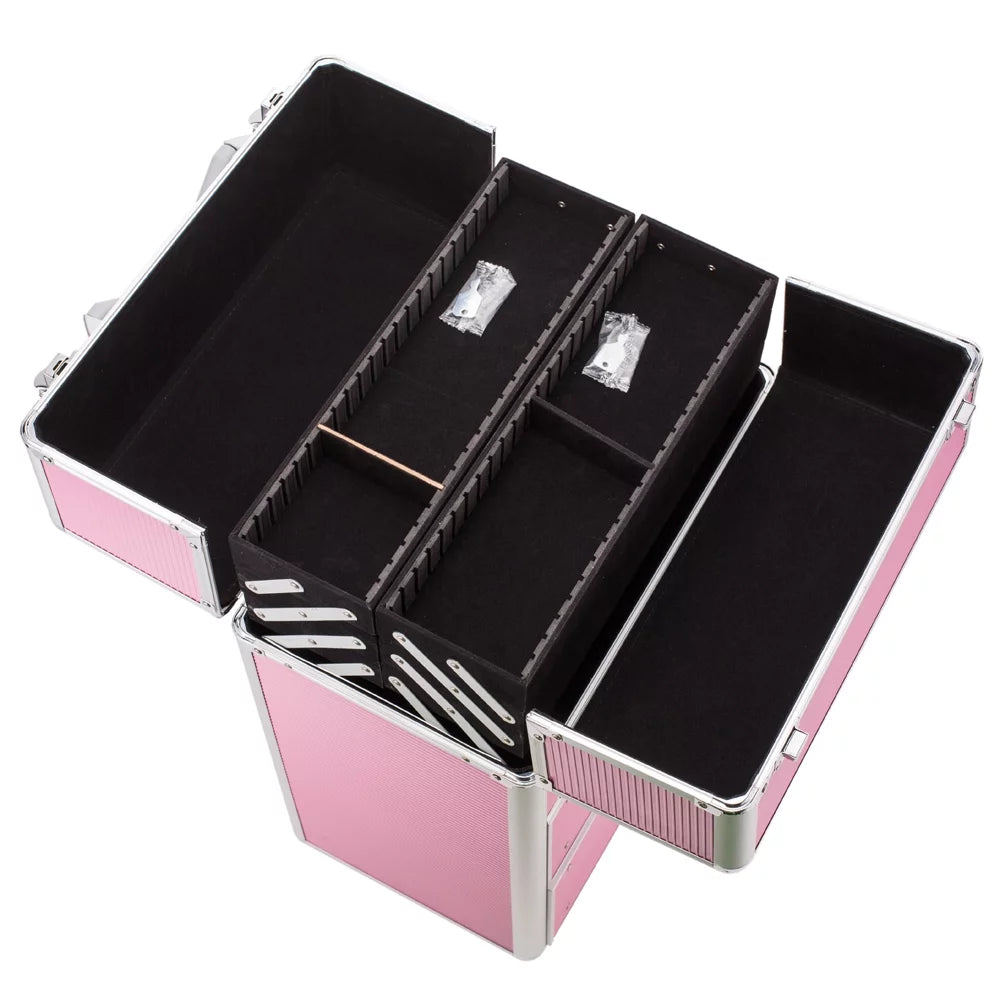 Train Makeup Wheels Tier 4 Rolling with Cosmetic Pink Cosmetic Lockable Cases, Women, Extendable Makeup Rolling for Organizer Trays, Case Cosmetic WRWQ852 Case