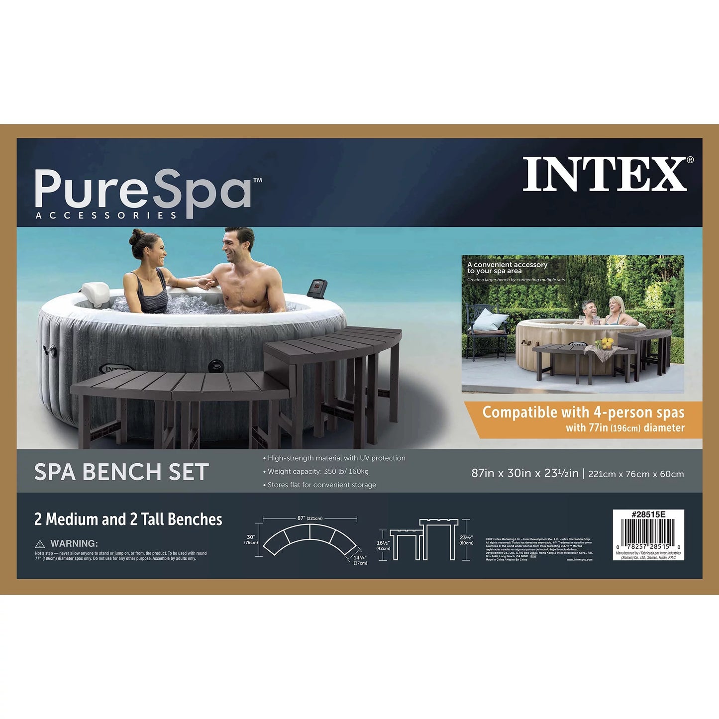 PureSpa Inflatable Hot Intex Greywood Jet w/ Spa Benches Accessory Tub Plus