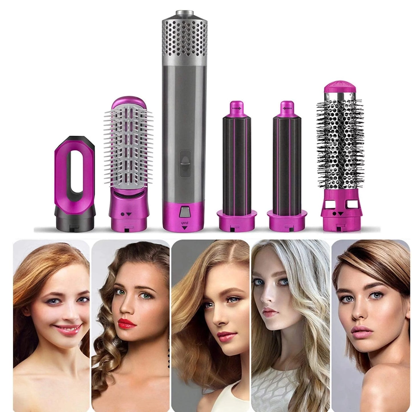 with Hair Brush and Dryer Ionic Color: Hair Brush for 5-in-1 Brush - Negative Dryer Blow Automatic Heads - Straightening GreyRed Curling Detachable Electric Styler Styling,