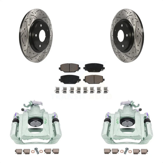 Drilled Dual Slotted Ceramic KCD-100629C 2012 Rotors And Kit Brake With Front C/V For Rear Coated Disc Caliper Ram Auto Piston Pads Transit