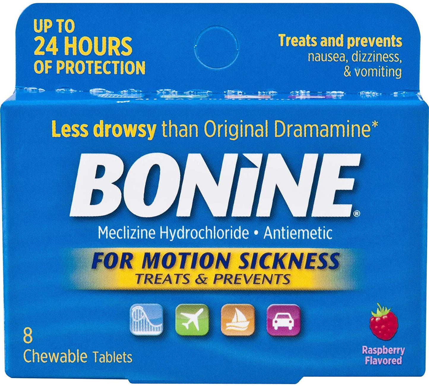 8 ea, Pack Bonine Tablets, Sickness Chewable 6 Flavored For - Motion Raspberry