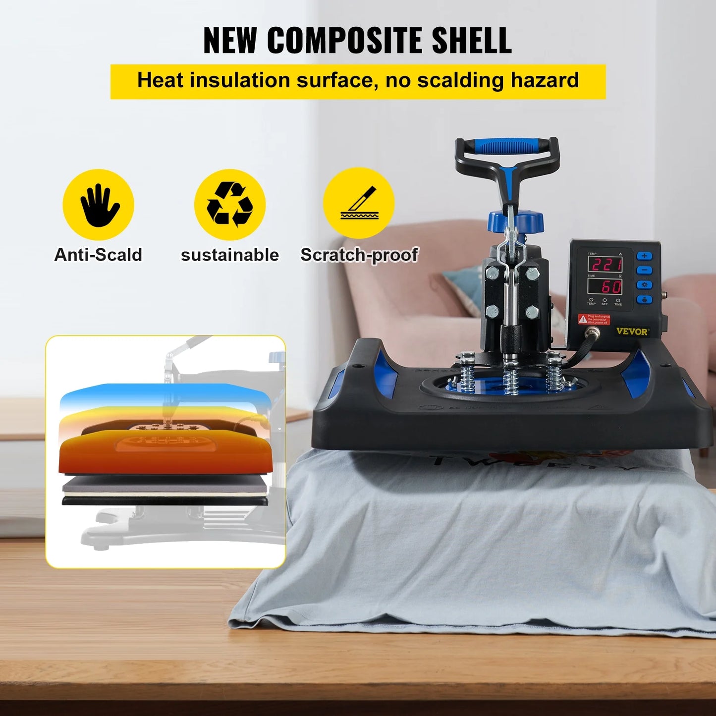 x 360 Blue Surface, Bag, Fast Press Heating Pillow, T-Shirt Away Pressing with Swing Vinyl 15" Printer Anti-Scald Canvas Machine, Heat Sublimation 12" BENTISM Transfer Digital Machine,