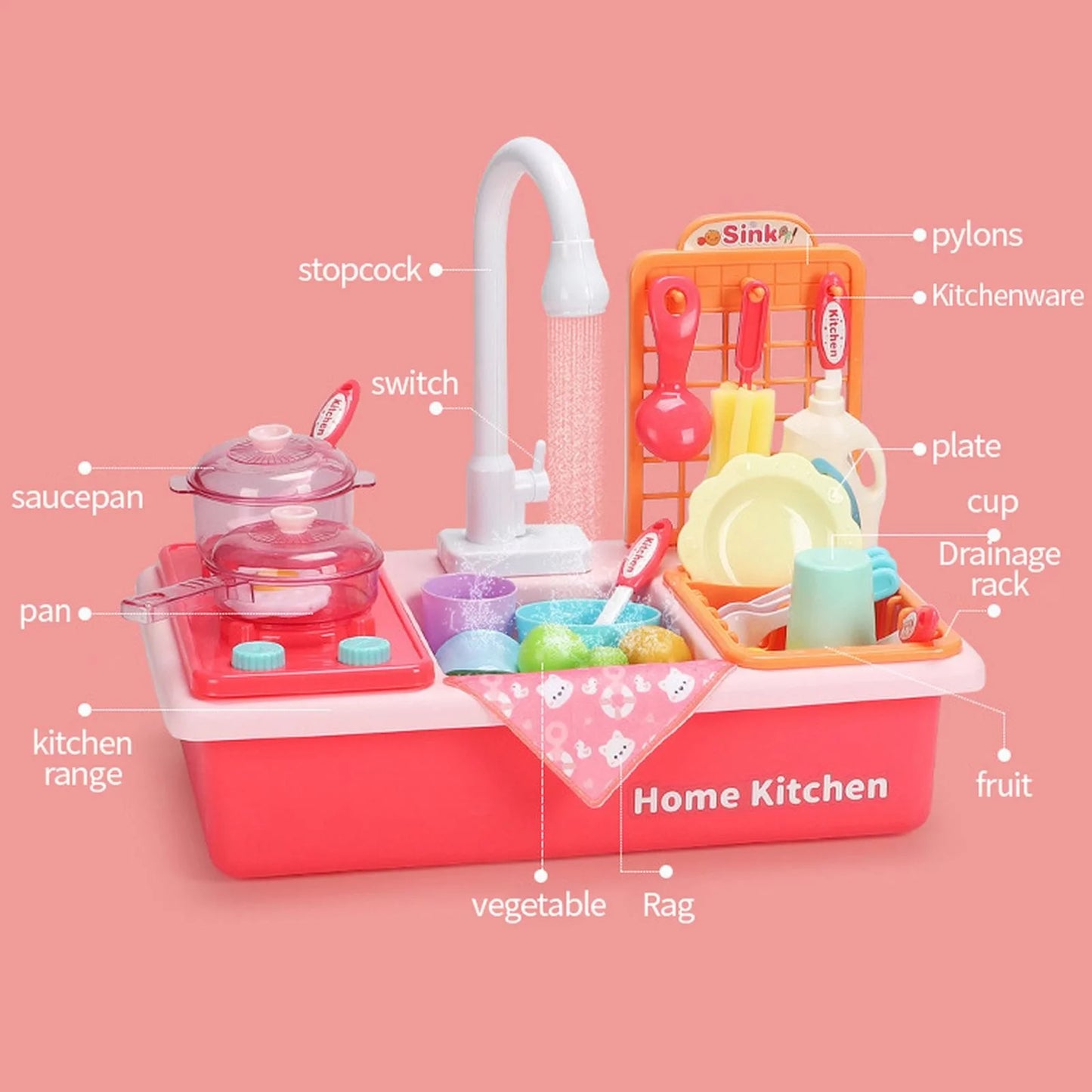 Play Pretend Toys Sink Play Kitchen With Board Playing Water Cycle Game for System Toddlers Automatic Board Toy House Water for Girls Boys Running Role Dishwasher Electric Children Alphabet Toys