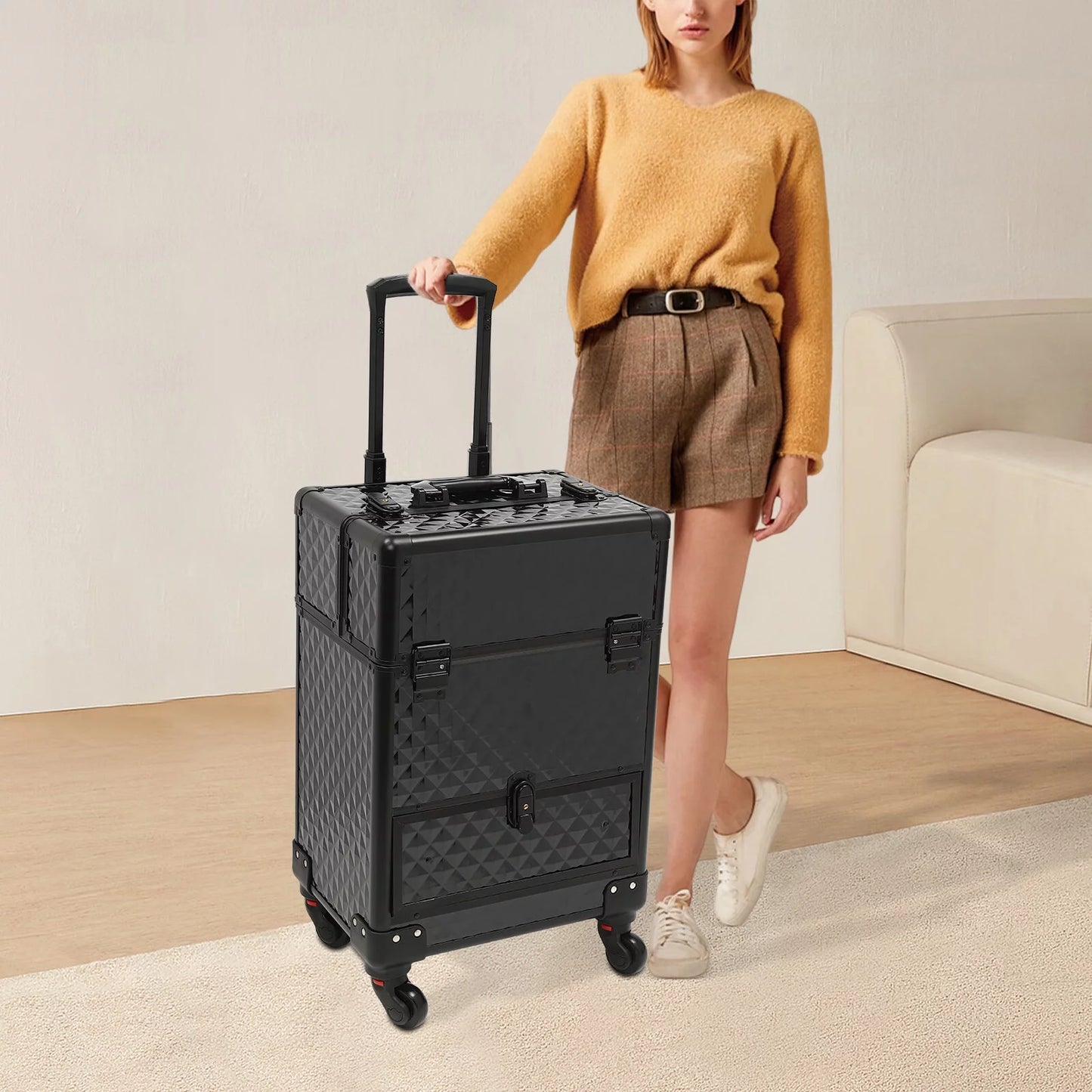 Case Cart Luggage Manicure Makeup Wheeled Trolley Storage Case Cosmetic Salon Train Rolling Aiqidi Box Organizer Trunk Nail Black