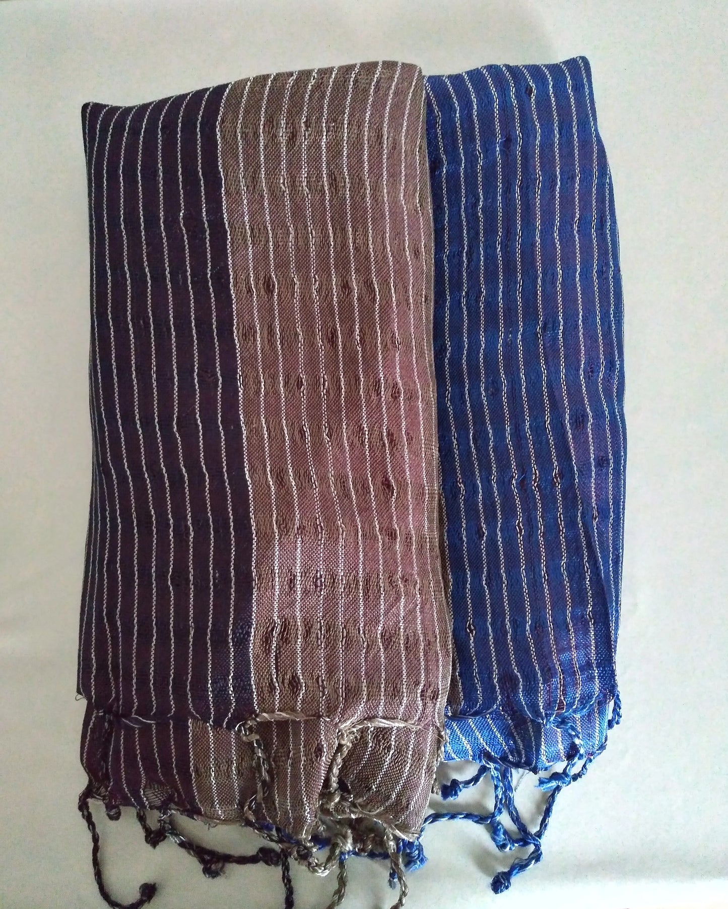 Shawl Blue/Brown Tricolor Striped - Thin