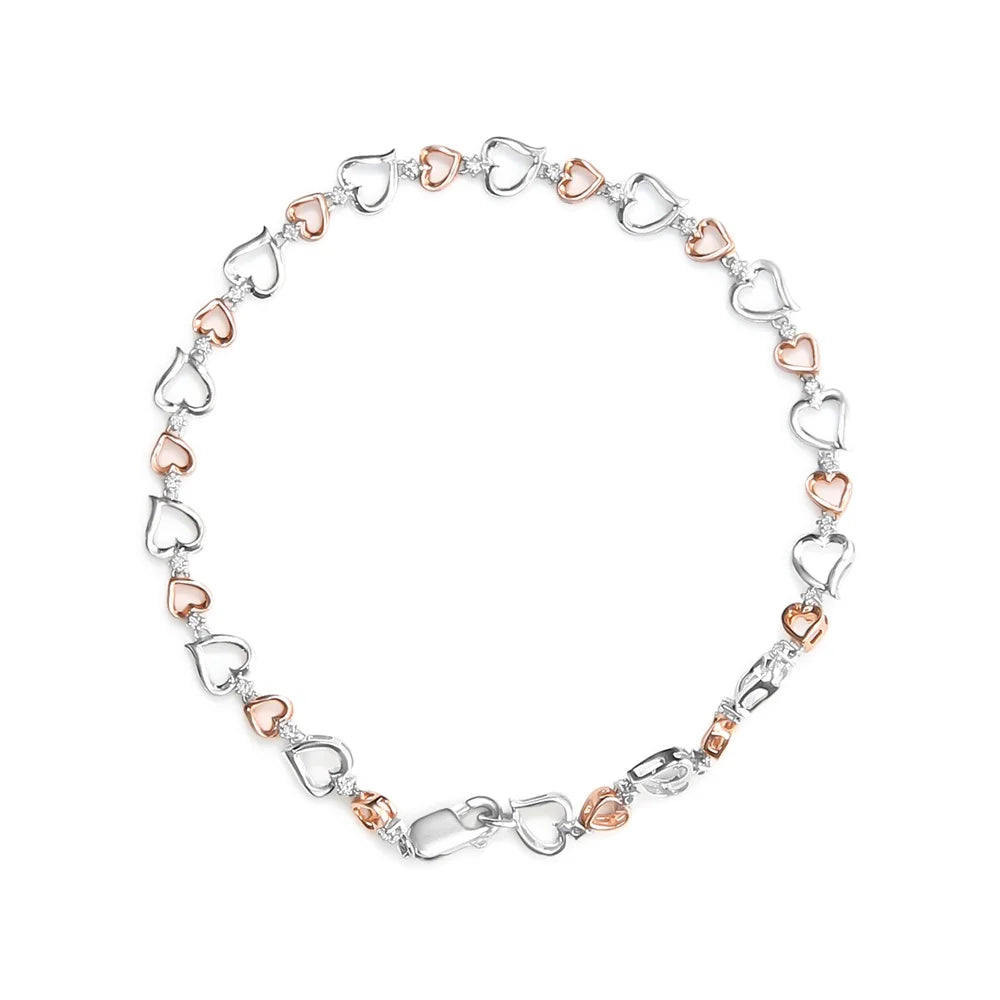 Womens Color, 7" Haus Silver cut .925 Round Inches Clarity) Brilliance of Rose I2-I3 Diamond Size (I-J Claw - Bracelet Gold 14K 1/4 Link Clasp Plated Cttw Heart Sterling Lobster