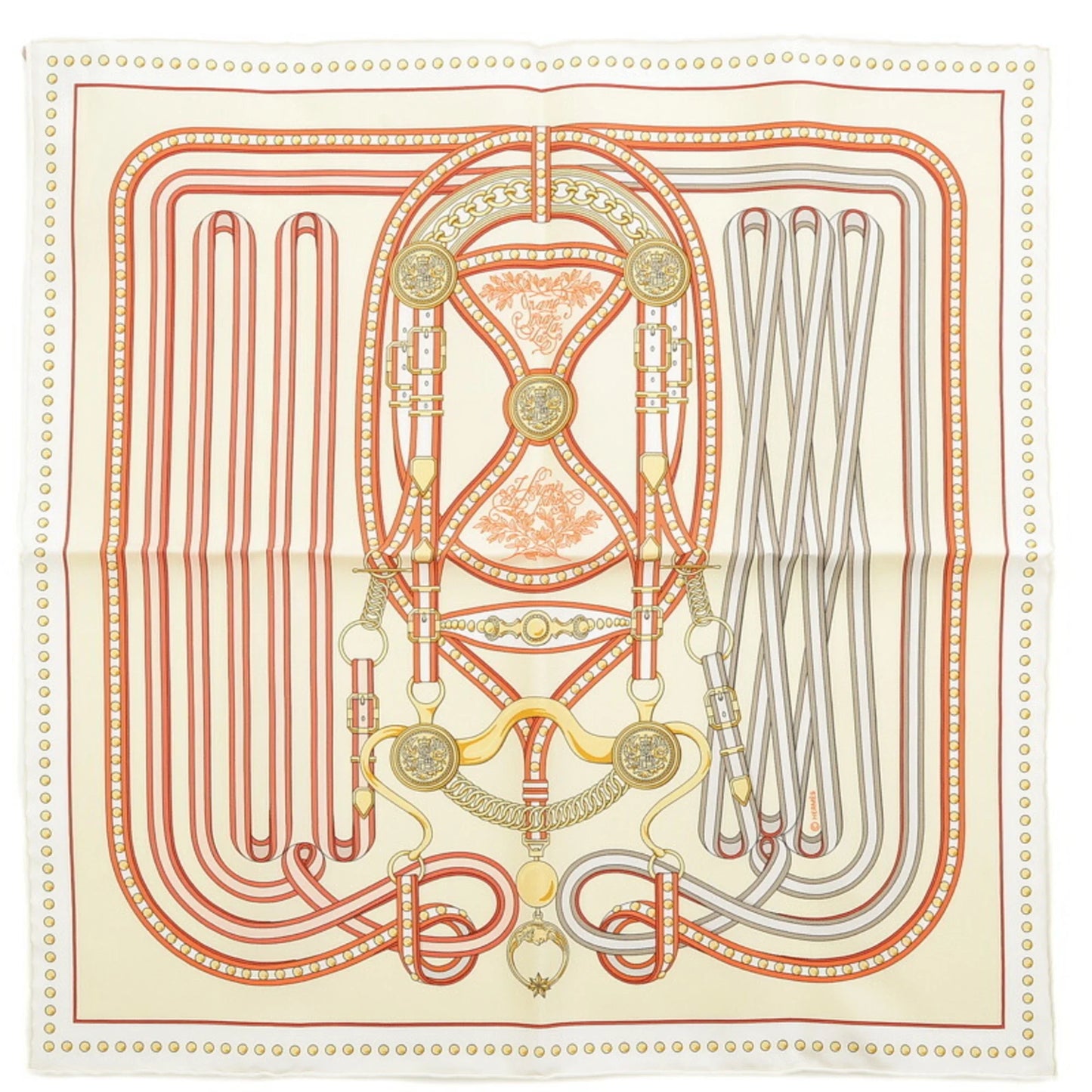 New) Grand Hermes White Tralala (Like Pre-Owned Cream 45 Scarf Gavroche Orange Carre