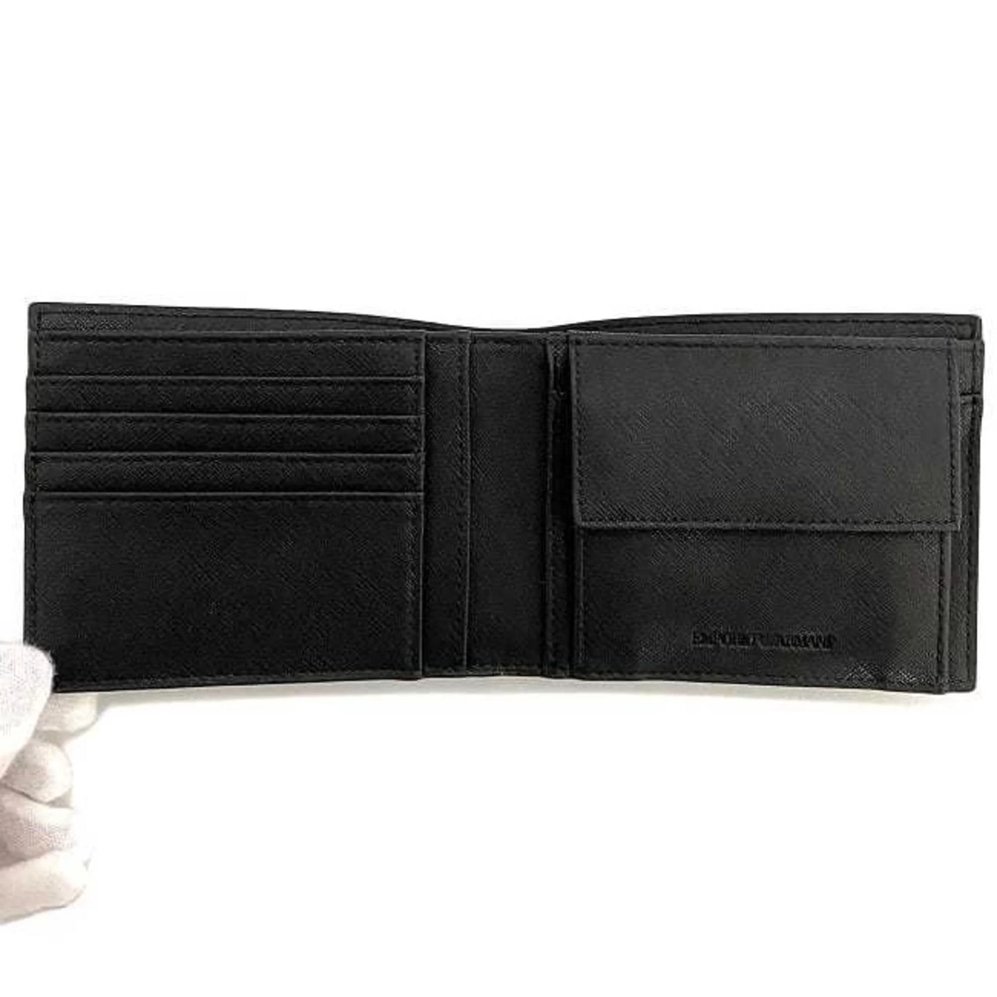 men's Emporio New) Armani (Like EMPORIO black leather Y4R165 wallet white folio ARMANI Pre-Owned