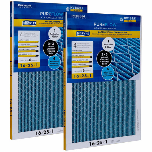 Layers 4 with 16x25x1, Furnace Filtration Filter Home Advanced Technology, PureFlow, MERV-13 of Pack-of-2 Air