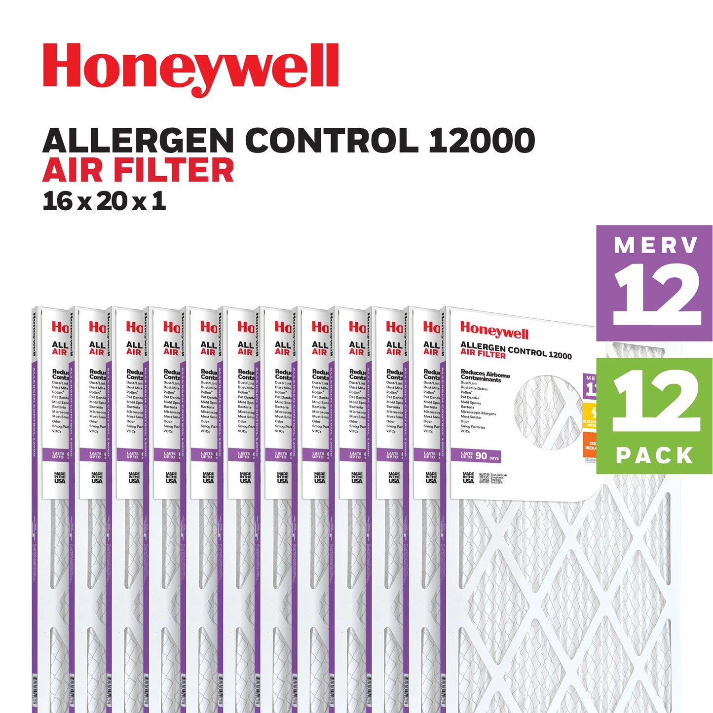 Pack Filter Honeywell 16x20x1 MERV Pleated 12 Furnace -12 Air HVAC