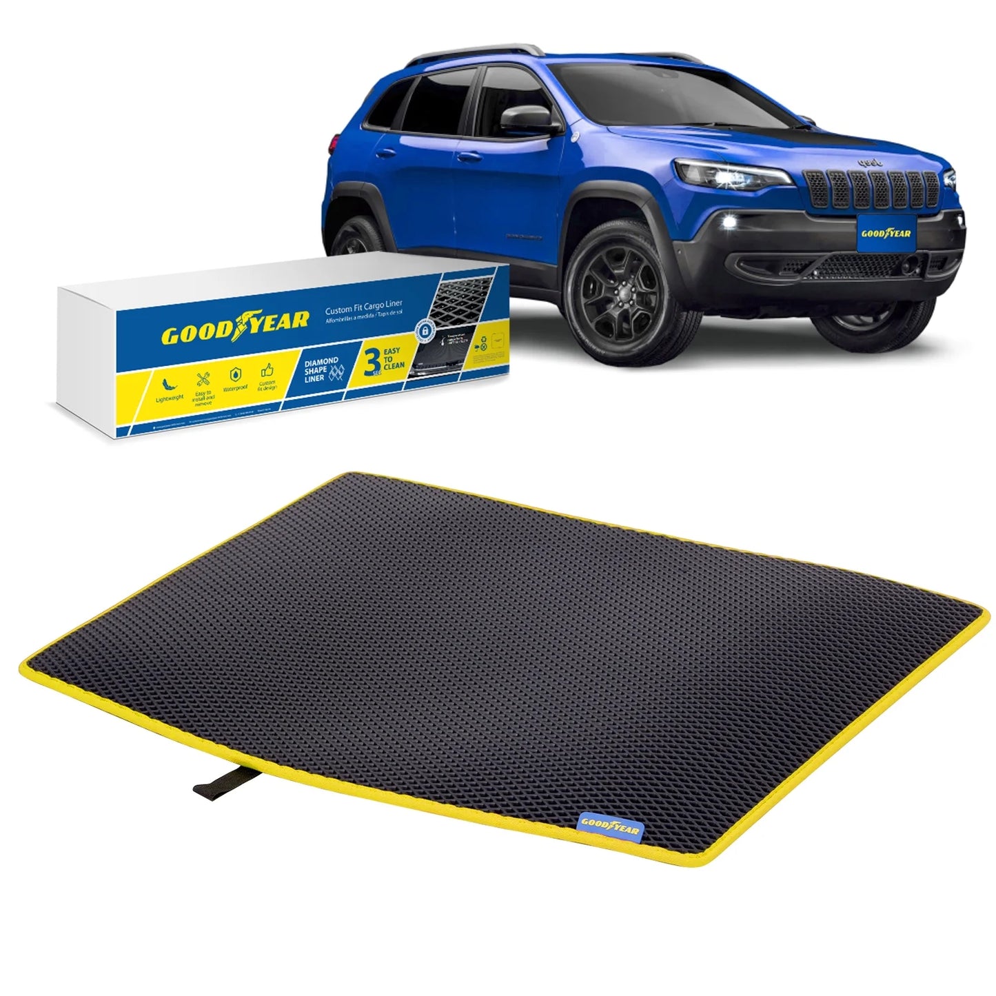 Luggage for Technology Anti-Slip - Dirt Waterproof, Cherokee Liquid & with Custom Heavy 2018-2023 Liner, Cargo Liner Trapping Dimond Liner-GY004560 Trunk Cargo Shape, Goodyear Mat - Duty Jeep Fit