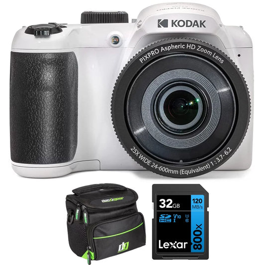 Digital Bundle 25X Zoom, + Optical PIXPRO Lexar Camera, Bag High-Performance AZ255-WH SDHC UHS-I Deco Card 32GB Camera Memory 800x Zoom 16MP White Kodak with Astro Photo